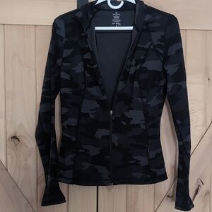 Sweaty Betty Black & Dark Gray Camo Zip Hoodie Jacket